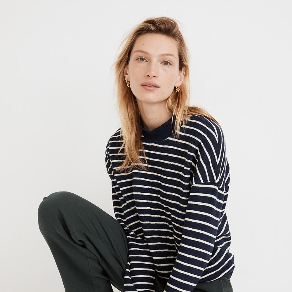 Madewell Quilted Studio Mockneck Sweatshirt in Stripe